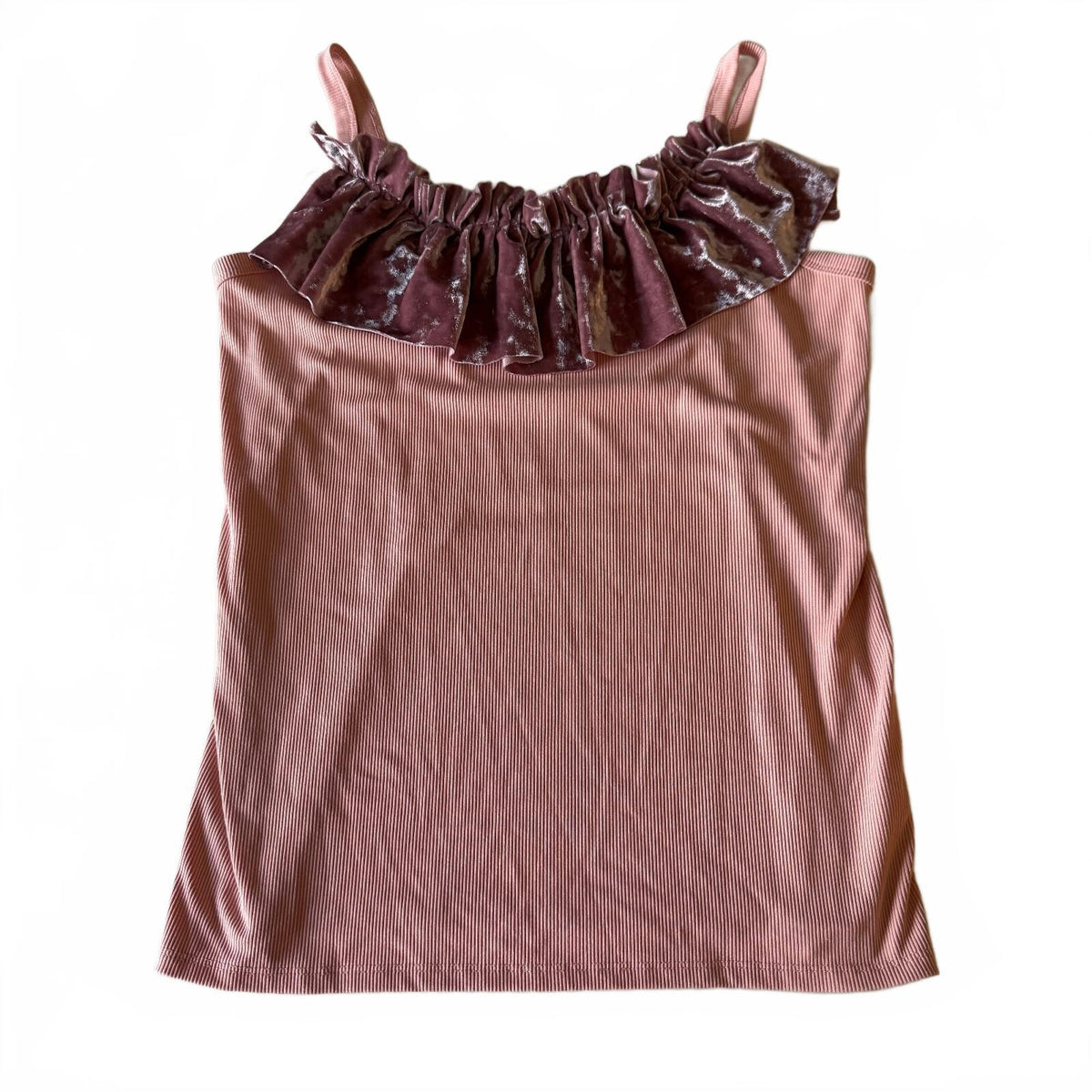 Flash Trash Texas Slow-Fashion Brand Ribbed Dusty Rose Ruffled Tank Top XXL