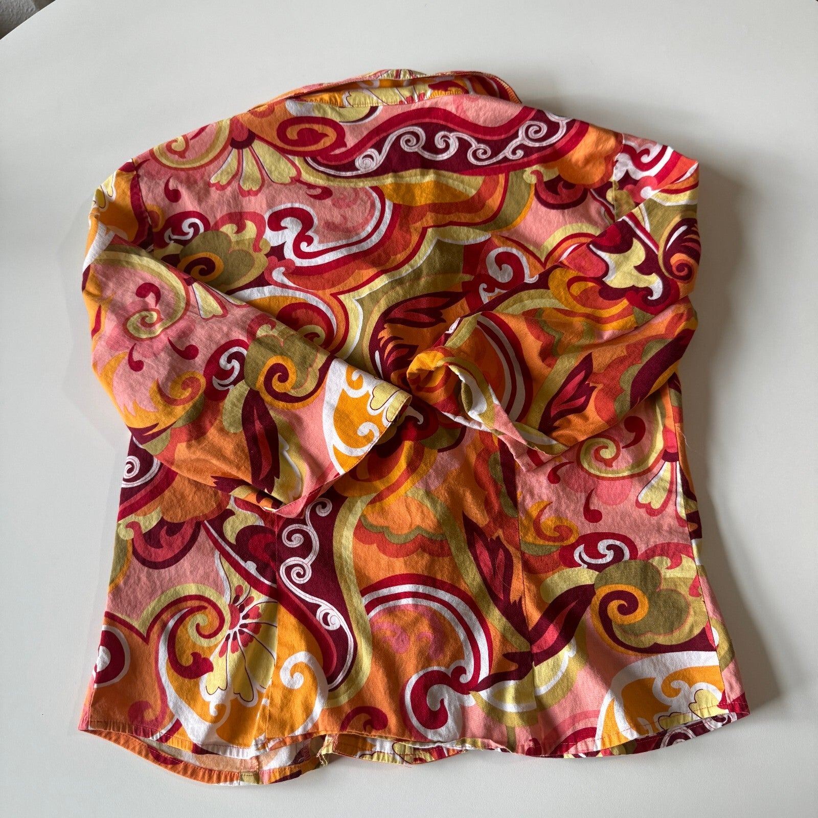 Sharon Young Vintage 1970s Style Multicolor Cotton Blend Button-Up Shirt Size 8