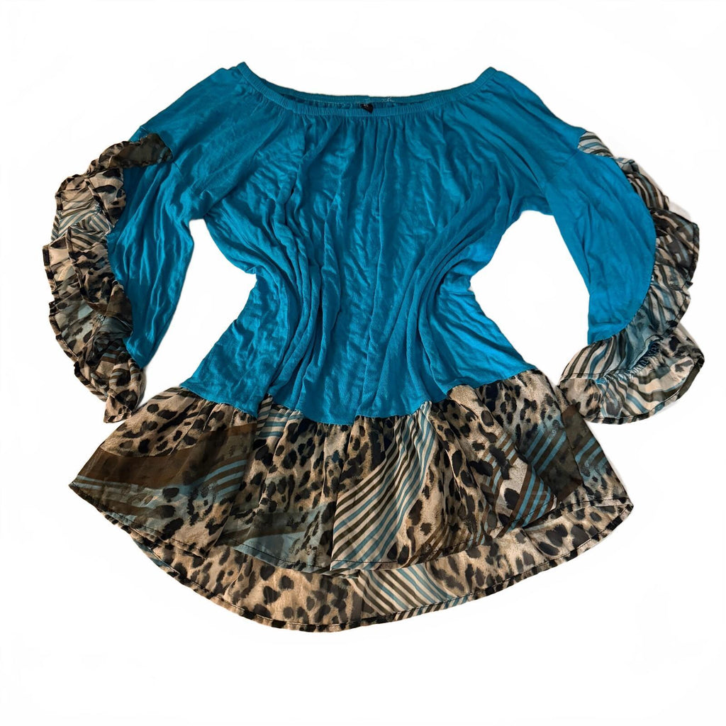 Y2K Inspired Funky Layered Vision USA Women's Blouse Slouchy Animal Print