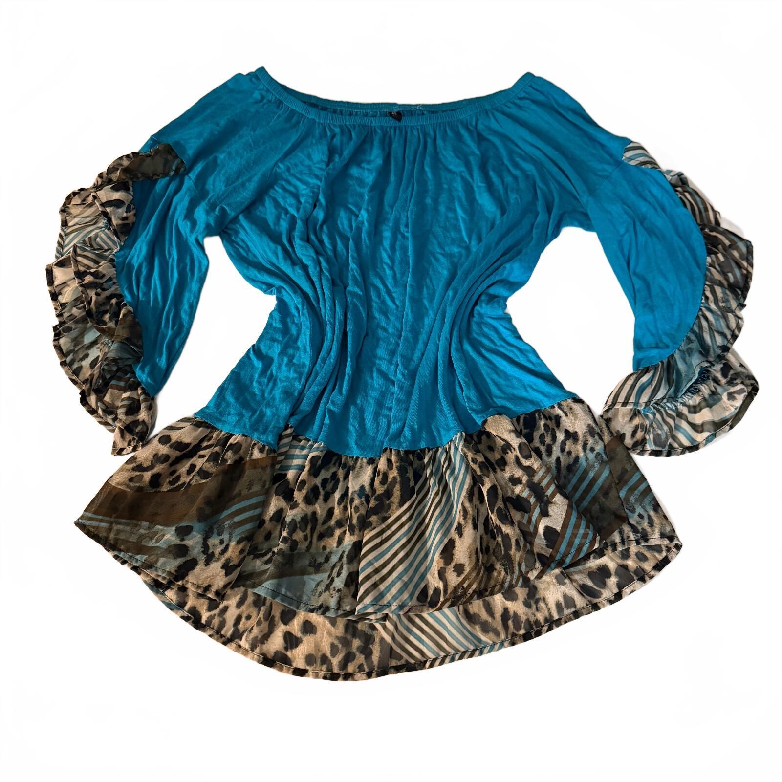 Y2K Inspired Funky Layered Vision USA Women's Blouse Slouchy Animal Print
