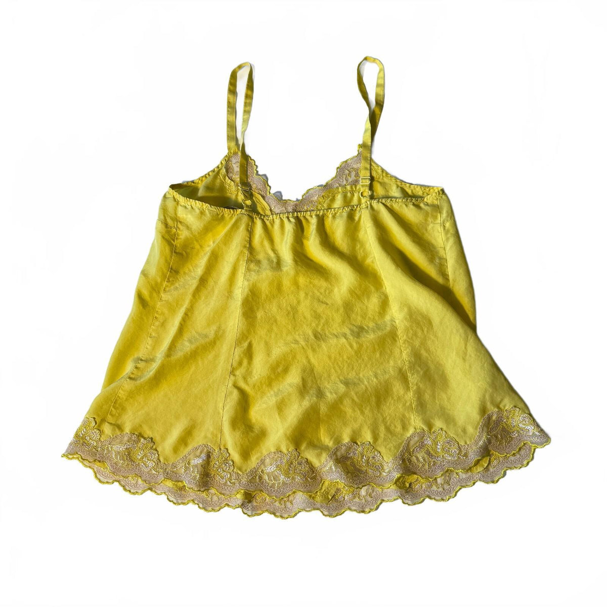 Express Silk Cami Top Bella Swan Banana Yellow Lace Trim Y2K Fairycore Sz Small