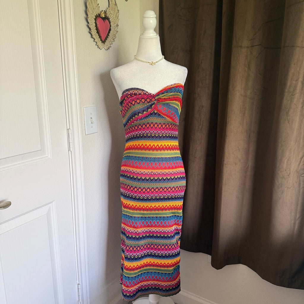 Women's Knit Colorful Strapless Striped Dress SHEIN Size Medium