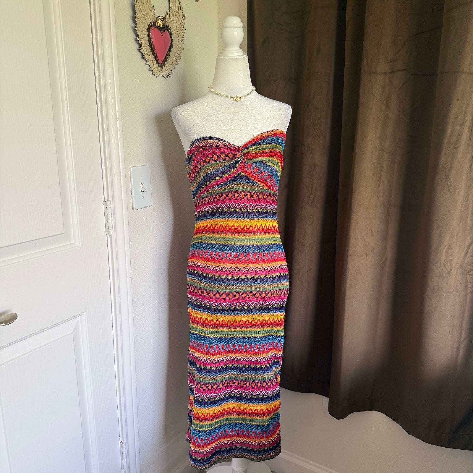 Women's Knit Colorful Strapless Striped Dress SHEIN Size Medium