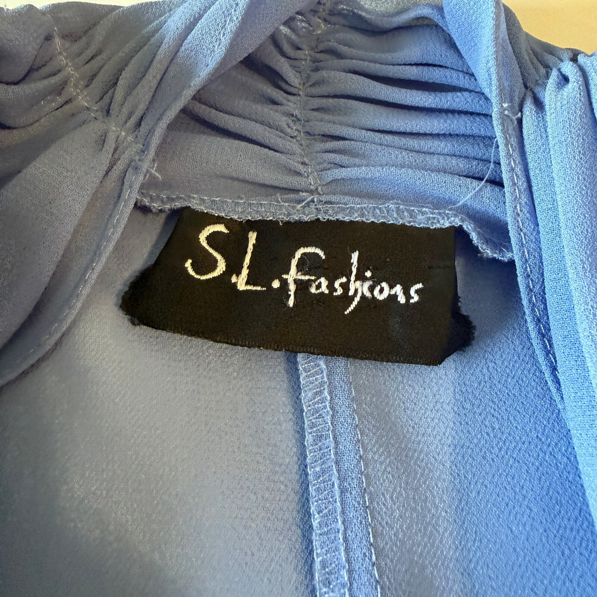 S.L. Fashions Periwinkle Chiffon Waterfall Jacket Rhinestone Ruffle Blingy Sheer