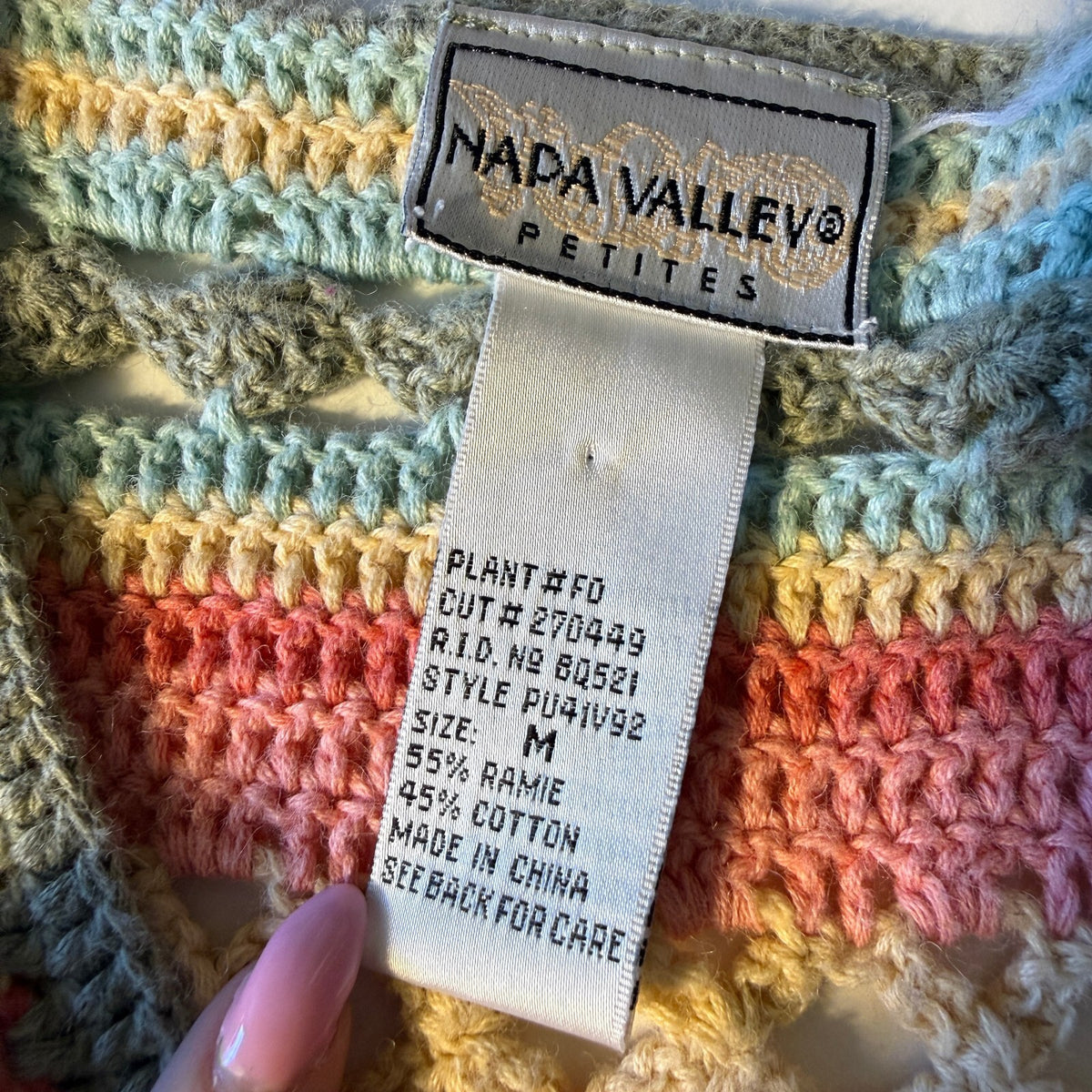 Vintage Napa Valley Pastel Fisherman Cozy Fall Striped Crochet Cardigan Boho M