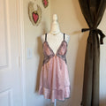 Auden Pink Babydoll Satin Lace Chemise Mini Slip Dress Black Lace Coquette Sz M