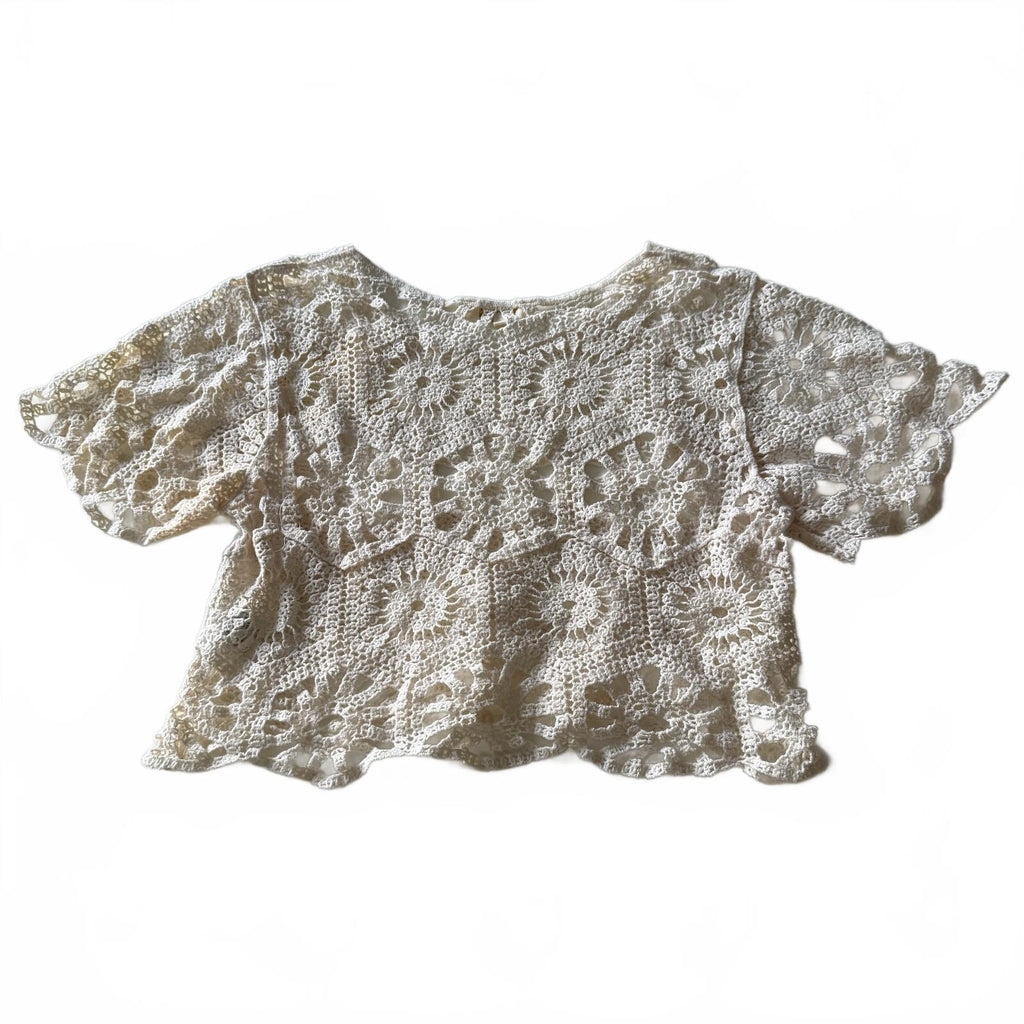 Rebellion Ivory Crochet Cropped Top Sz M 100% Cotton Boho Fairycore Festival