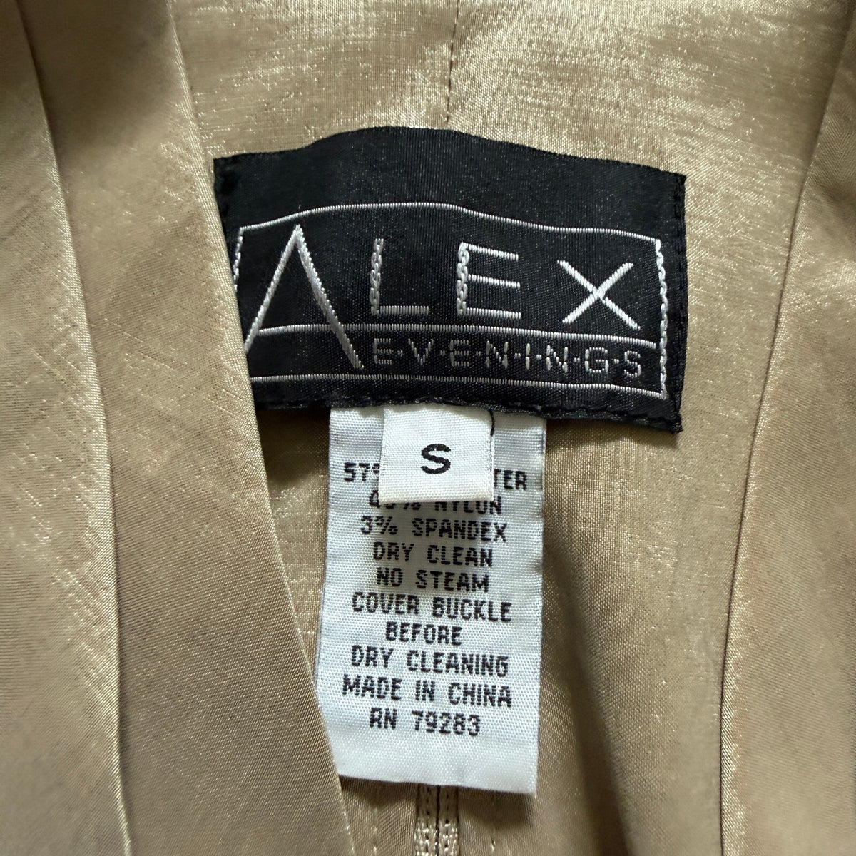 thriftalina Alex Evenings Women's Metallic Gold Belted Peplum Blouse Size Small Rhinestone