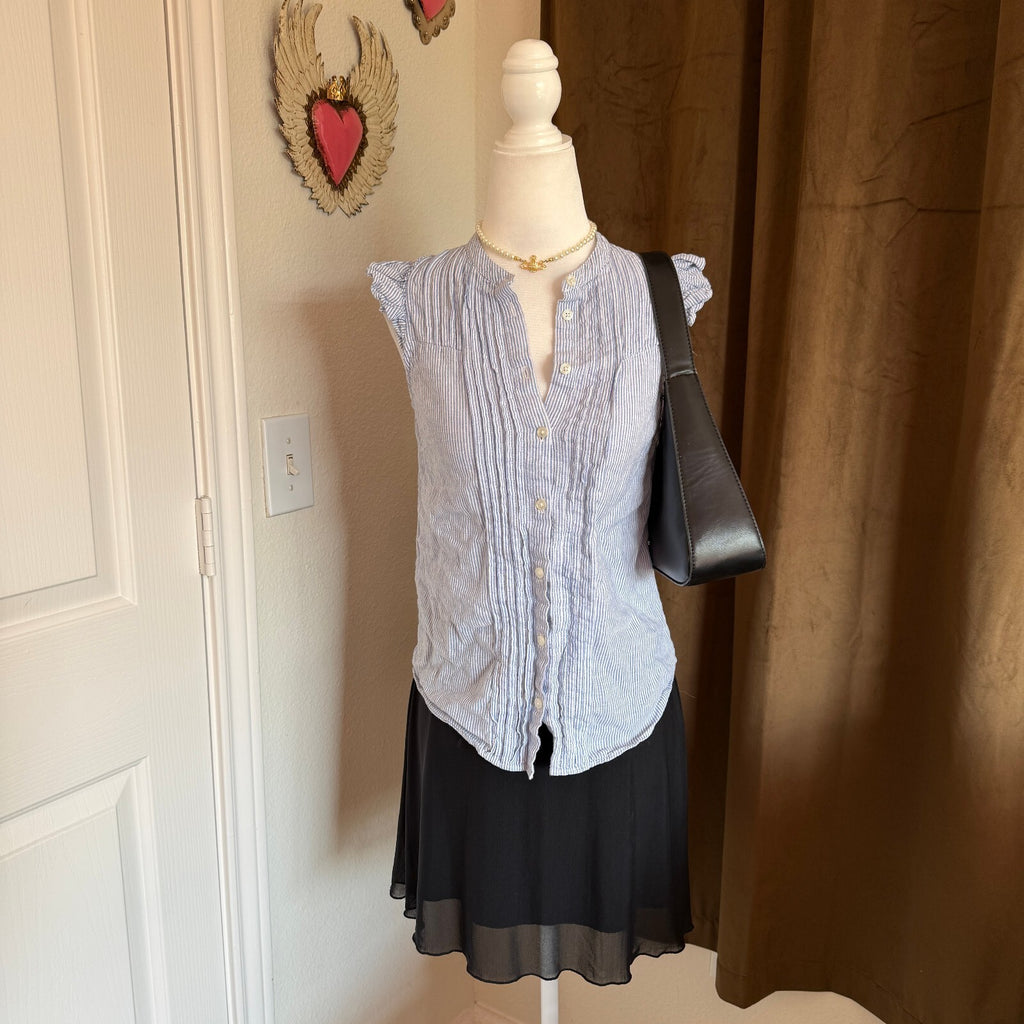 Preppy J. Crew Sleeveless Cotton Linen Blue Striped Button Up Women's Sz XS 00