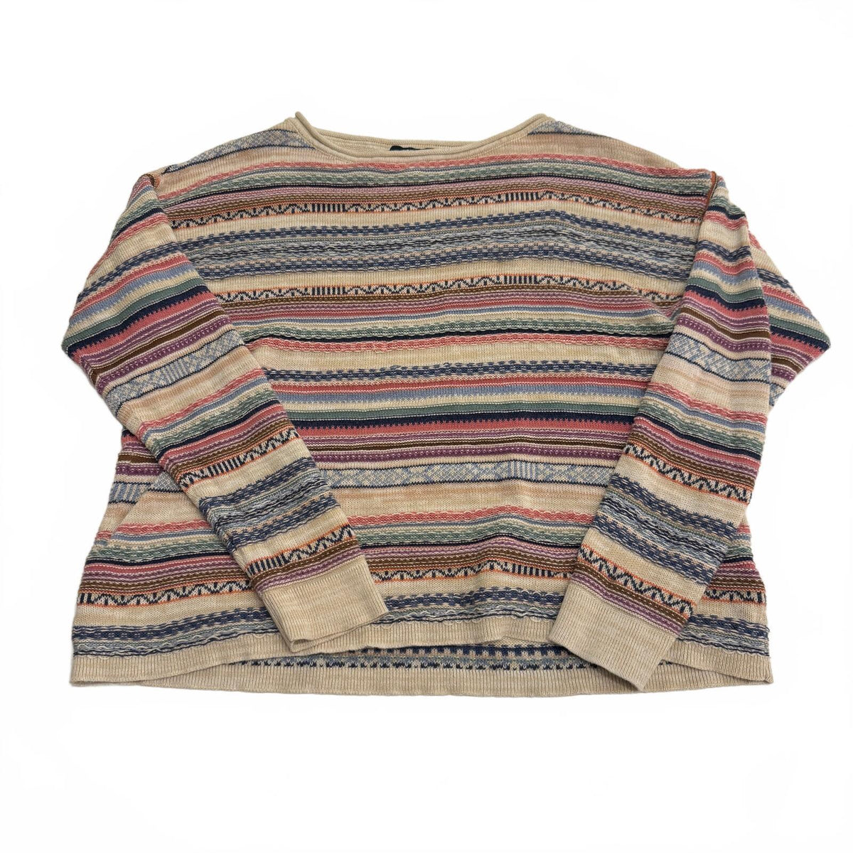 Chaps Fisherman Preppy Fall Striped Cotton Blend Sweater Long Sleeve Crew Neck