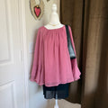LOFT Women's Large Mauve Pink Off Shoulder Bell Sleeve Blouse Flowy Boho Top