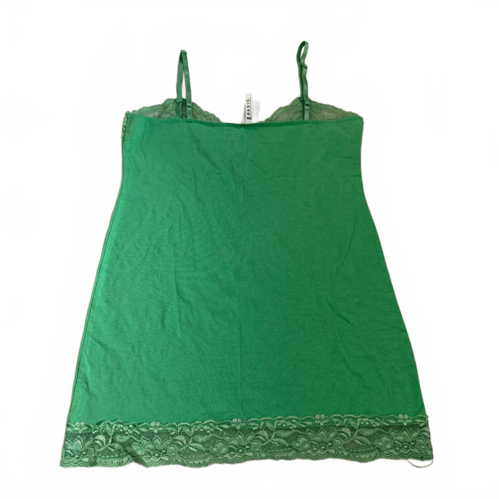 DNA Basic Paper Tag Vintage Lace Trim Green Cami Bella Swan Whimsical Preppy