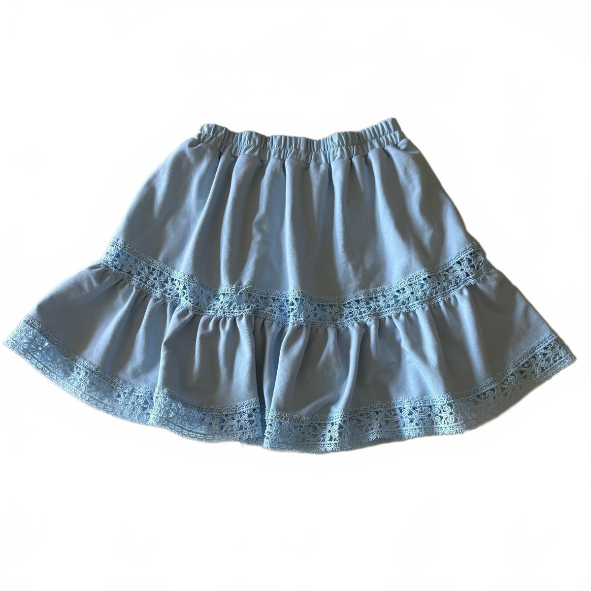 Baby Blue Tiered Lace Trim Mini Skirt Fairycore Cottagecore Coquette Sz Small