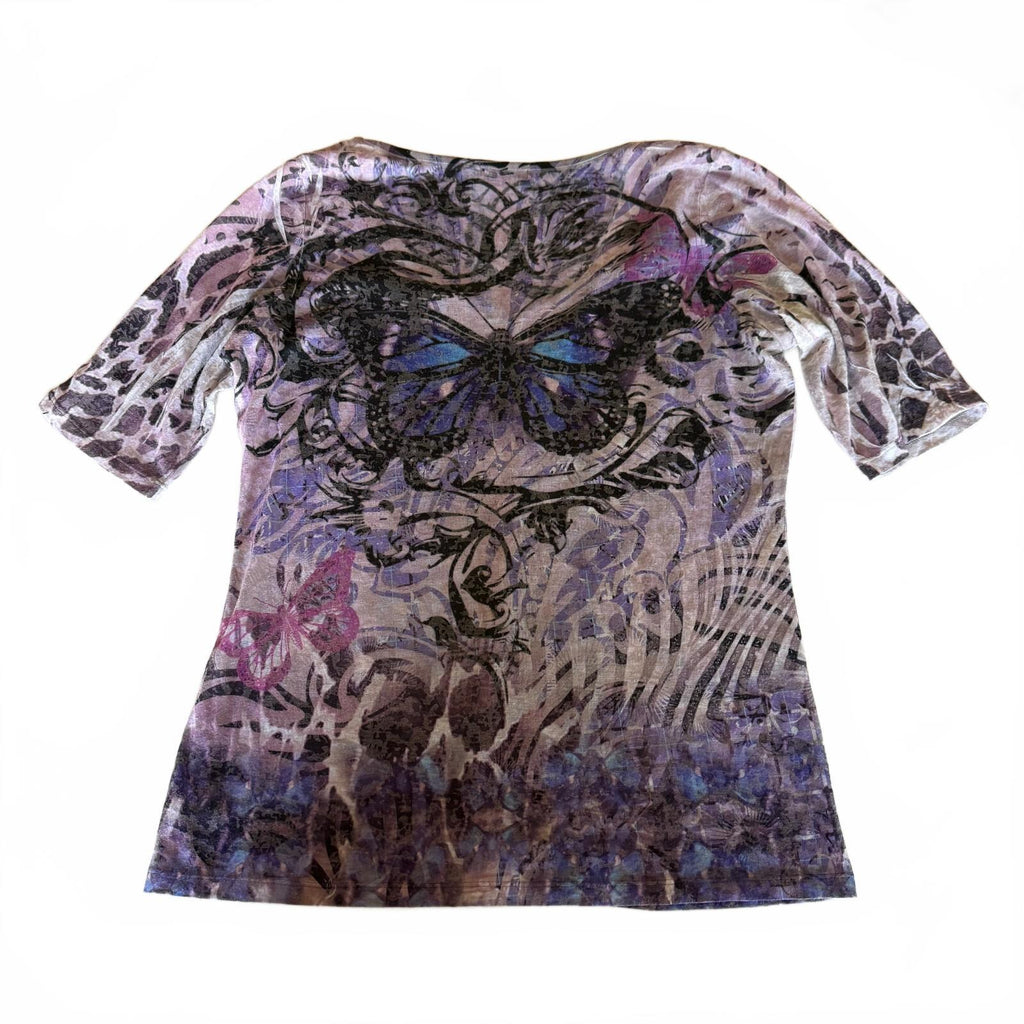 Y2K 90s Butterfly Rhinestone Fairycore Whimsical Apt. 9 Blouse 3/4 Sleeve