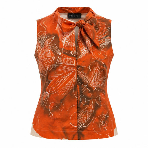 thriftalina Piazza Sempione Italy Floral Abstract Graphic Sleeveless Tie Detail Blouse
