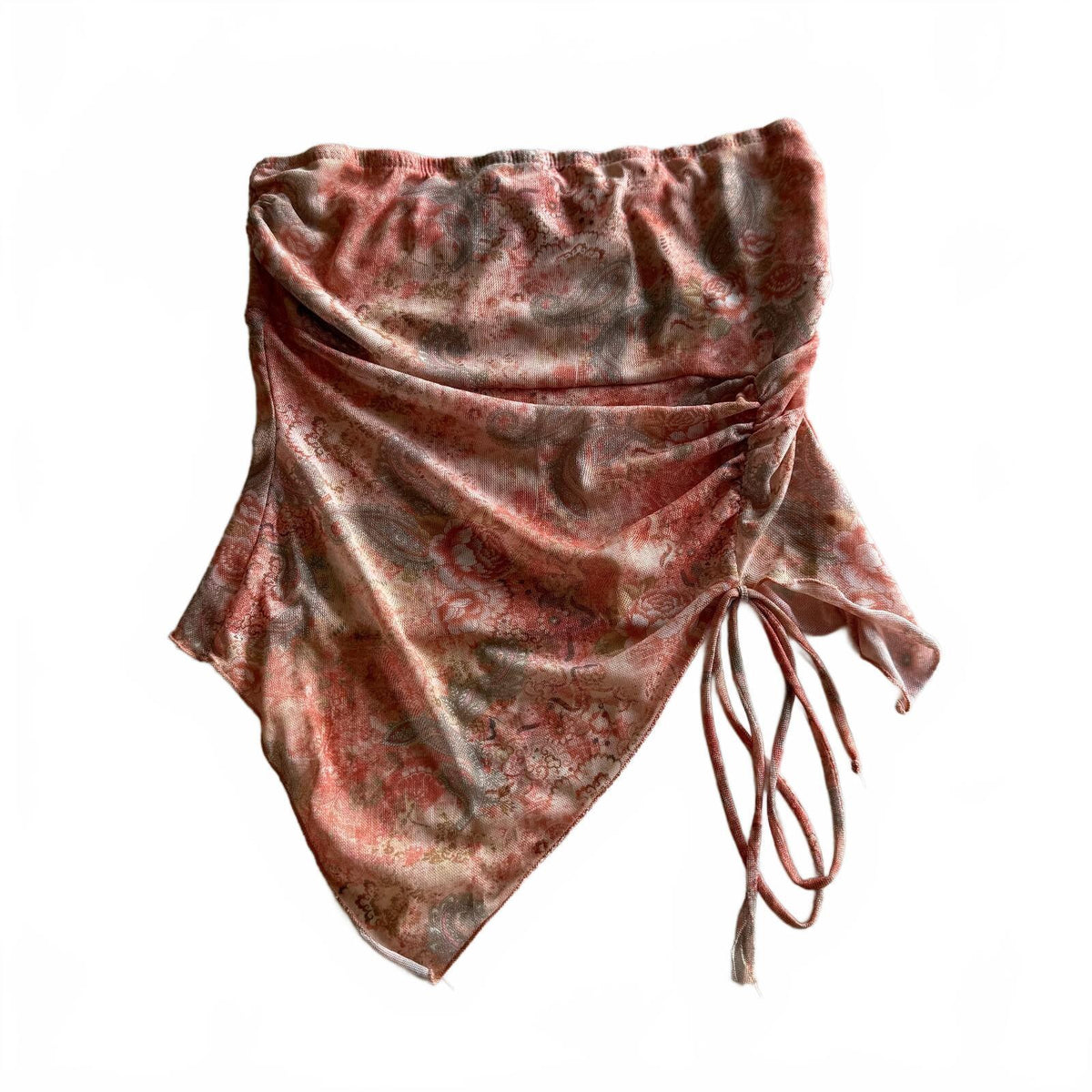 See you Monday Whimsical Floral Strapless Asymmetrical Top Drawstring Detail