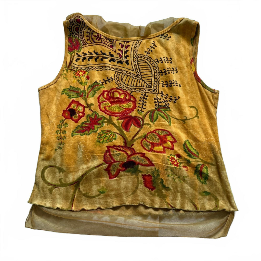thriftalina Ash & Sara Y2K Boho Floral Whimsical Practical Magic Layered Sleeveless Blouse