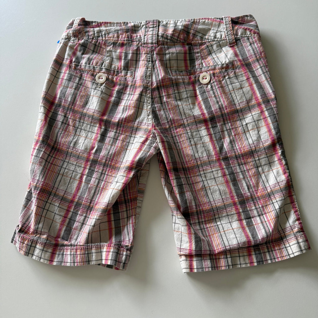 Aeropostale Y2K 2000s Plaid Bermuda Shorts Size 1/2 Pink Grey Cotton Cuffed