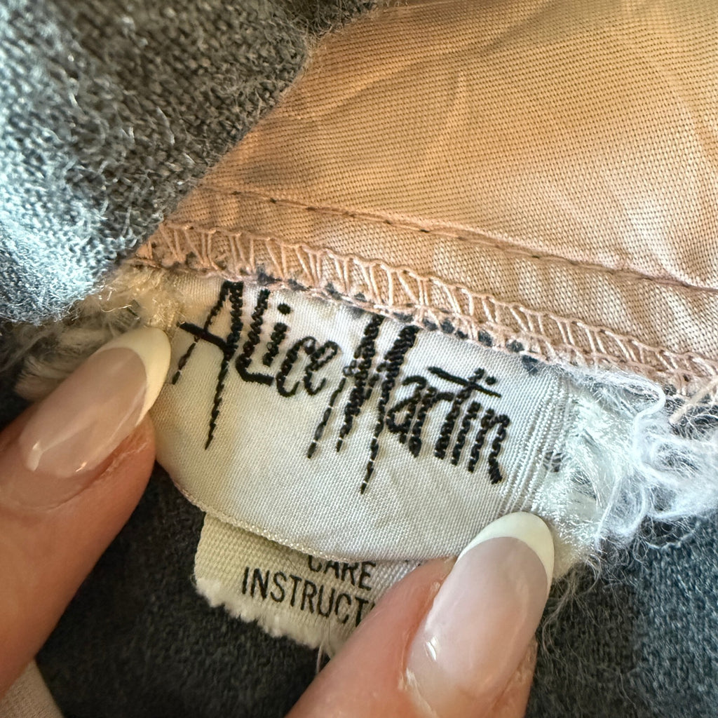 Vintage Alice Martin Gray Pinafore Jumper Dress Rose Embroidered Eyelet Trim