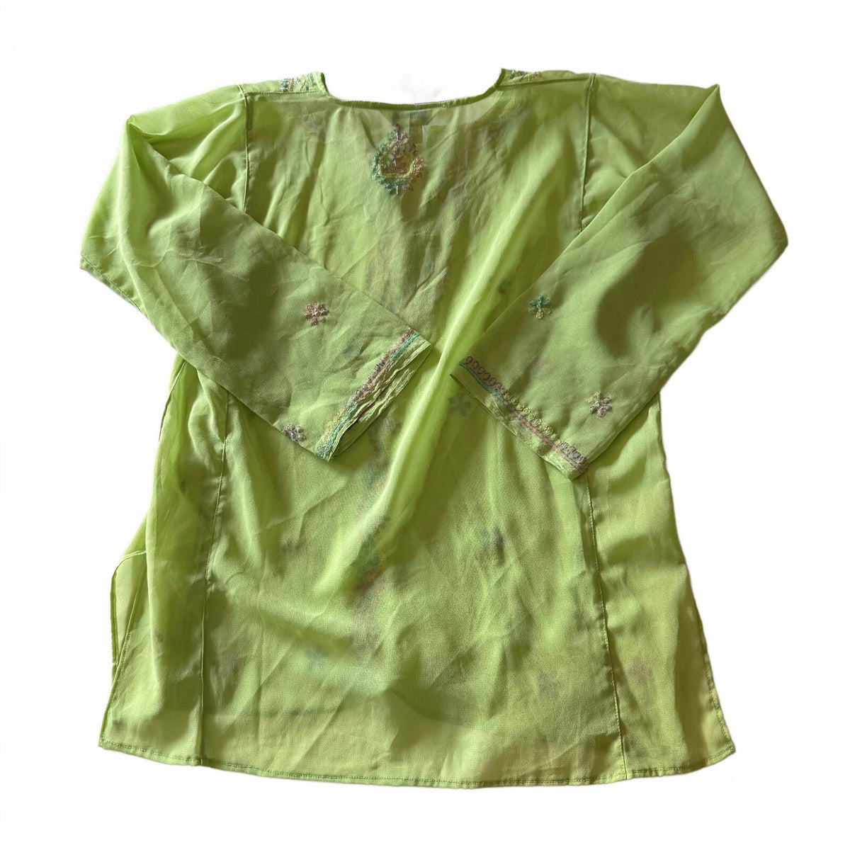 Indian Tropical Fashions New With Tags Green Sheer Tunic Beaded Floral One Size