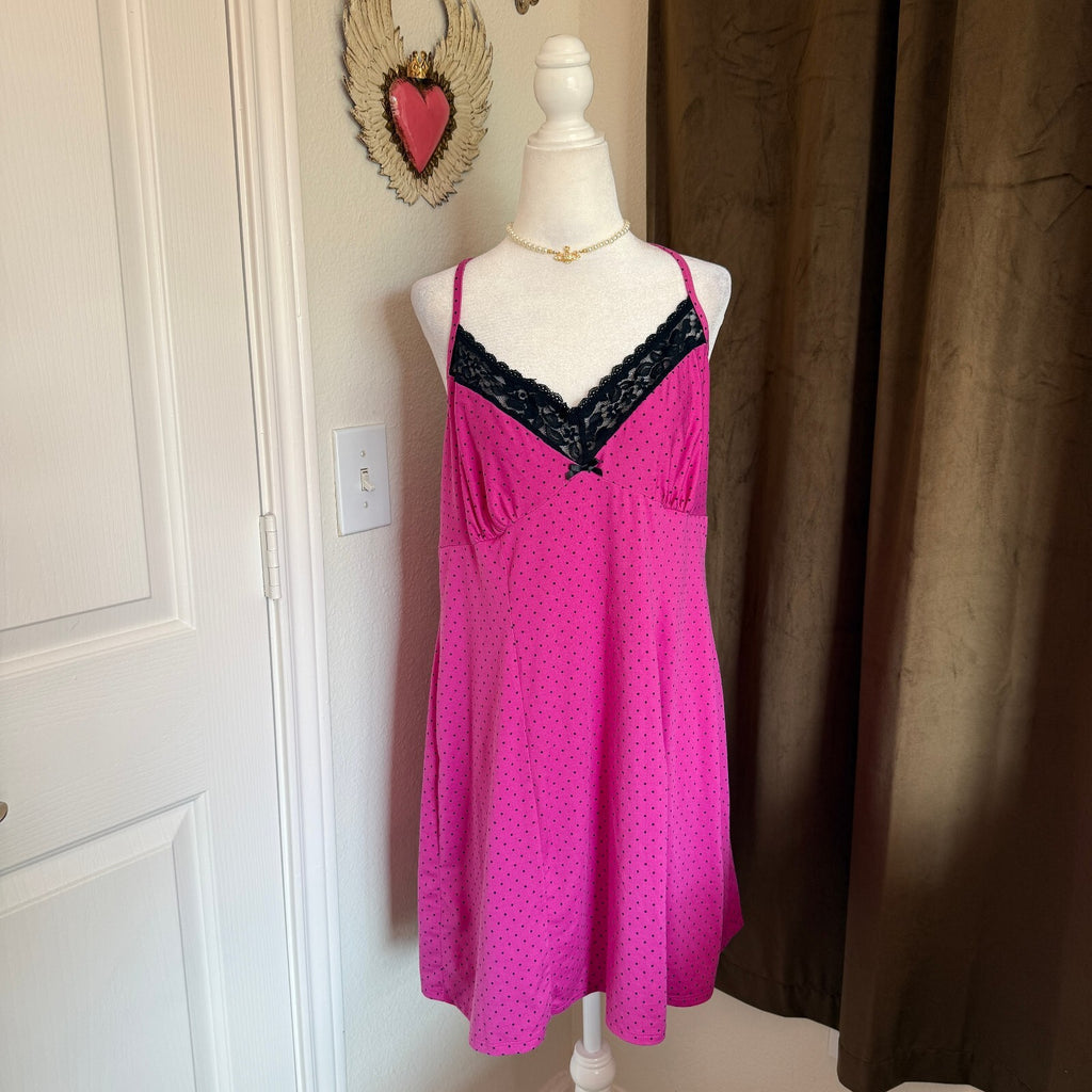 Secret Treasures Women's Polka Dot Pink and Black Slipdress Women's Large
