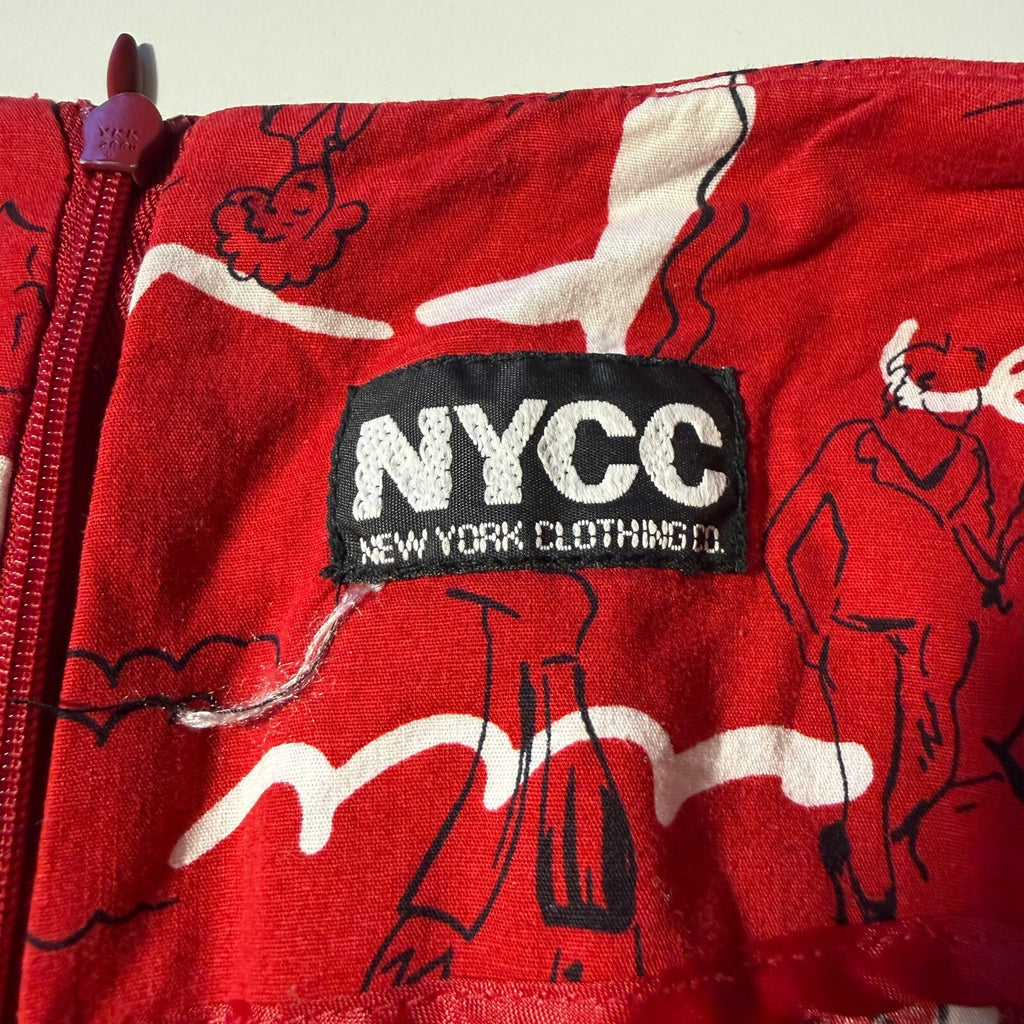 NYCC New York Clothing Co Red Doodle Print A-Line Mini Skirt Bow 34in Waist