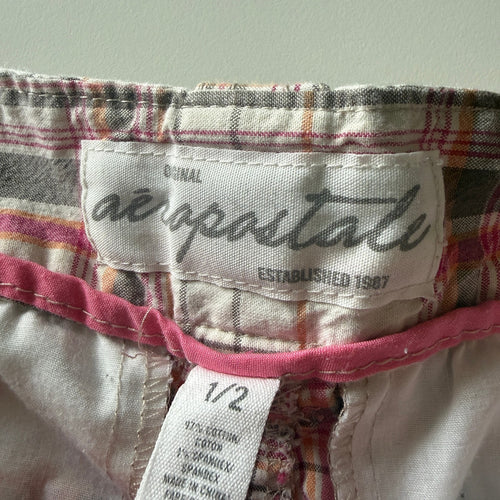 Aeropostale Y2K 2000s Plaid Bermuda Shorts Size 1/2 Pink Grey Cotton Cuffed