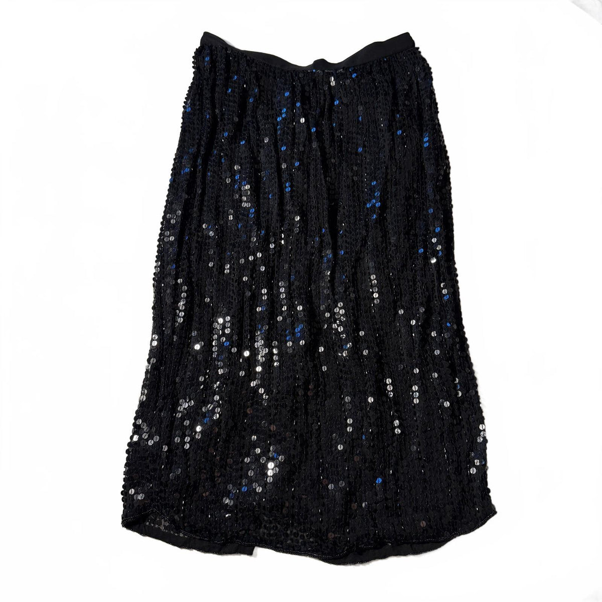 He-Ro Vintage Silk Sequin Beaded Black Midi Skirt Sz 6 90s Glam Party Formal