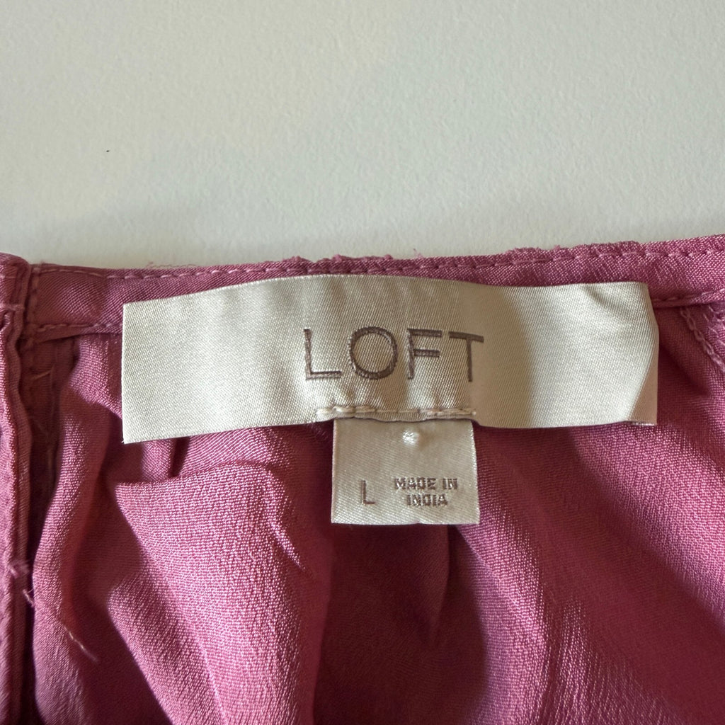 LOFT Women's Large Mauve Pink Off Shoulder Bell Sleeve Blouse Flowy Boho Top