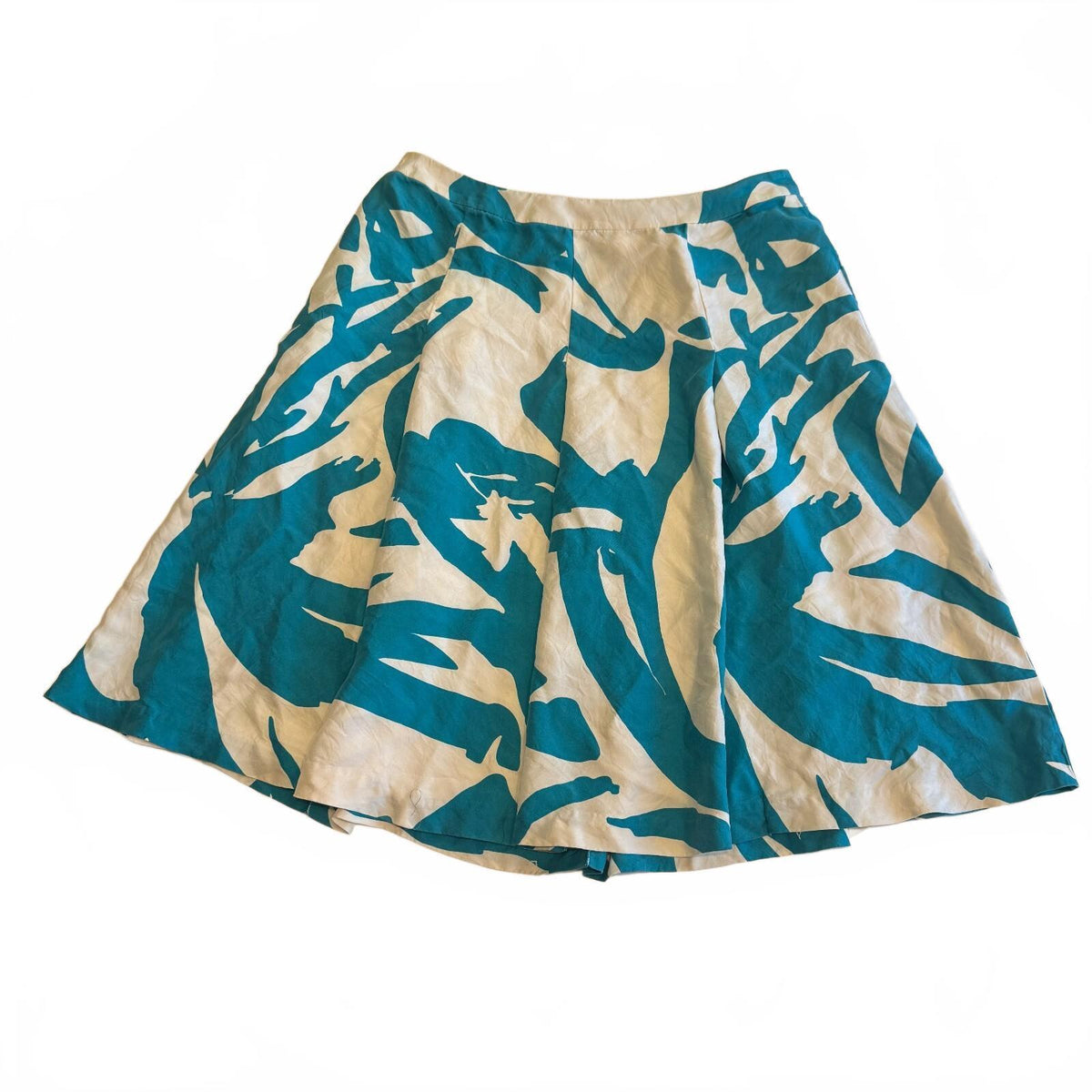 Ann Taylor Women's Silk A-Line Skirt Size 4 Teal and White Abstract Print