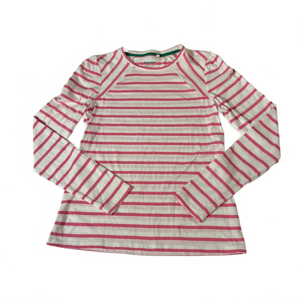 Boden Long Sleeve Women's Striped Shirt Pink Coastal Fisherman Quiet Luxury Sz 6