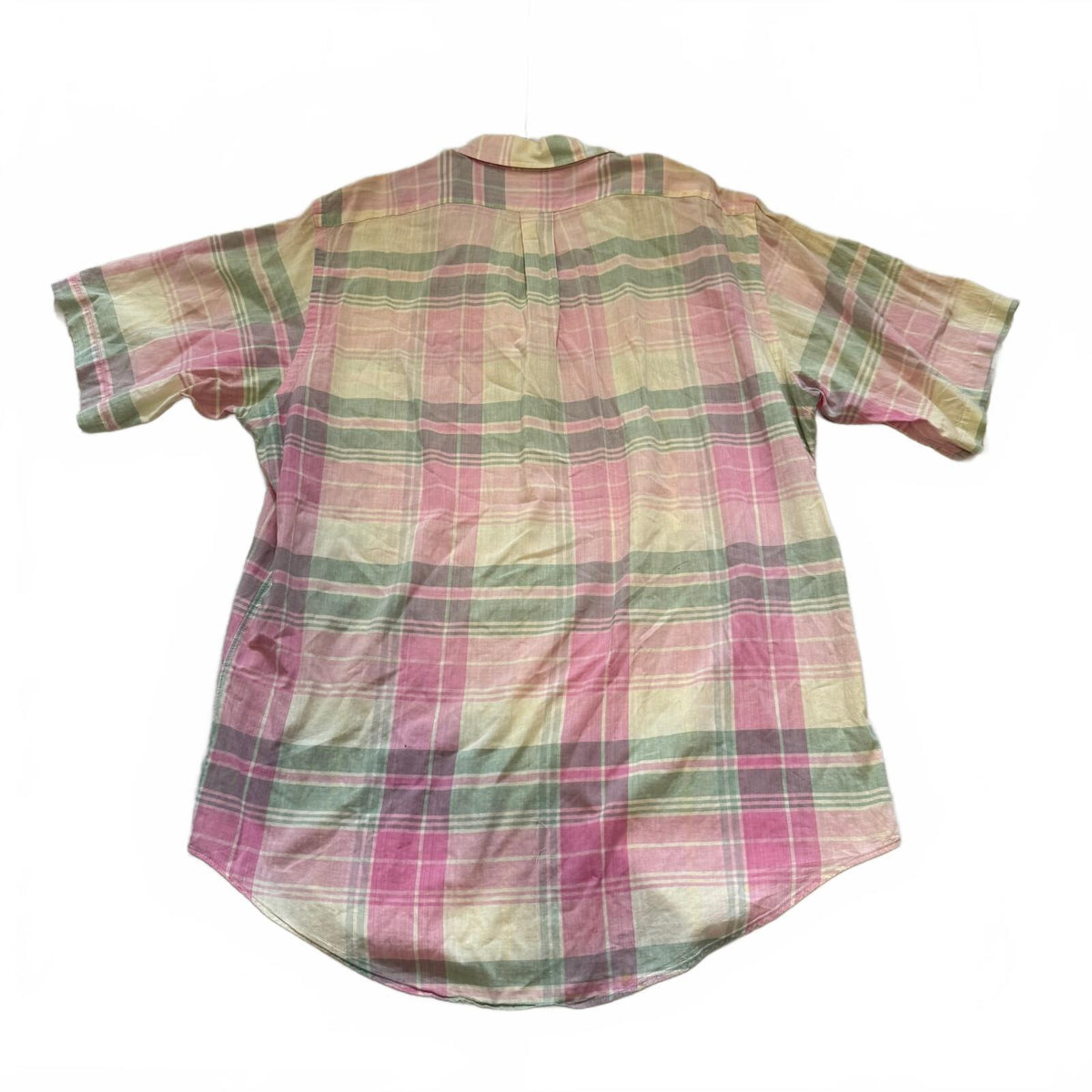 Ralph Lauren Pink Green Madras Plaid Short Sleeve Button Shirt 100% Cotton Sz Lg