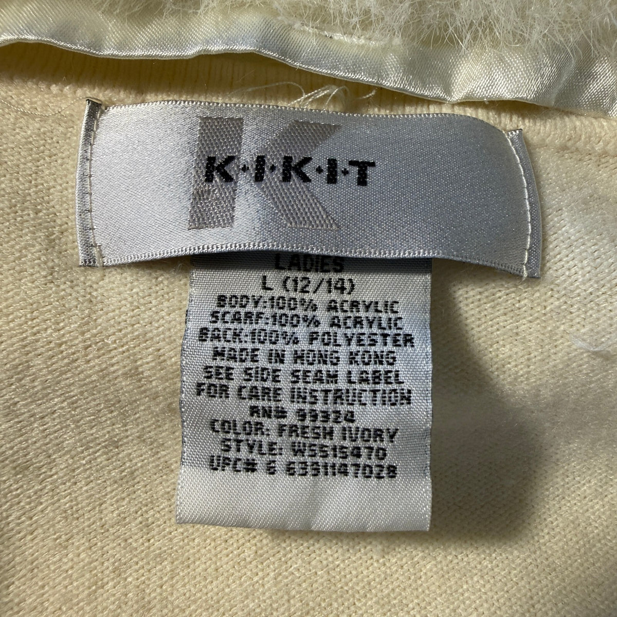 Kikit Ivory Coquette Faux Fur Collar Cardigan Pearl Button Ribbon Tie Detail L