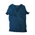 Apt 9 Plisse Blue Pleated Short Sleeve V-Neck Blouse Mermaid Office School