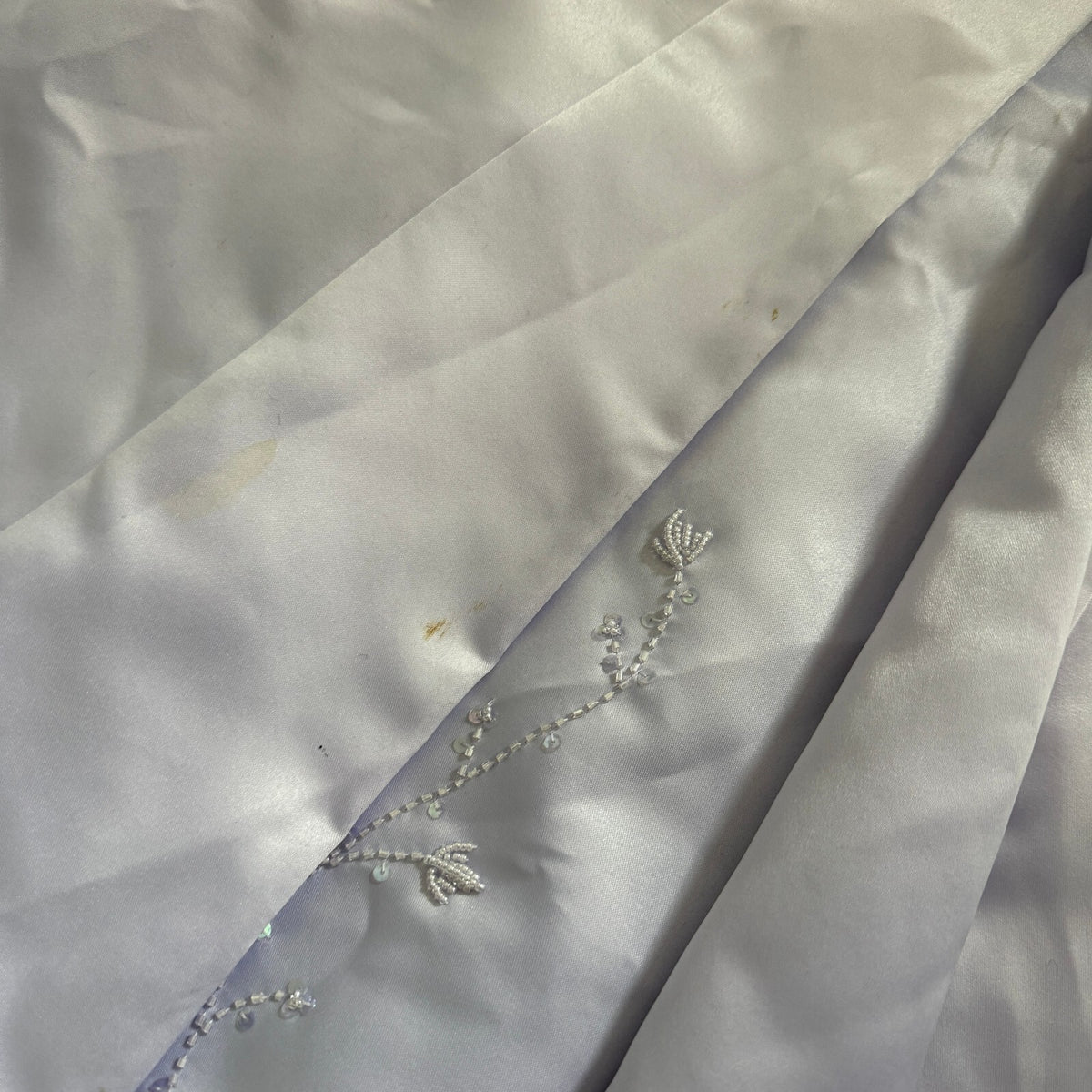 Vintage Marshmallow USA Lavender Embroidered Satin Flower Girl Dress Size 14