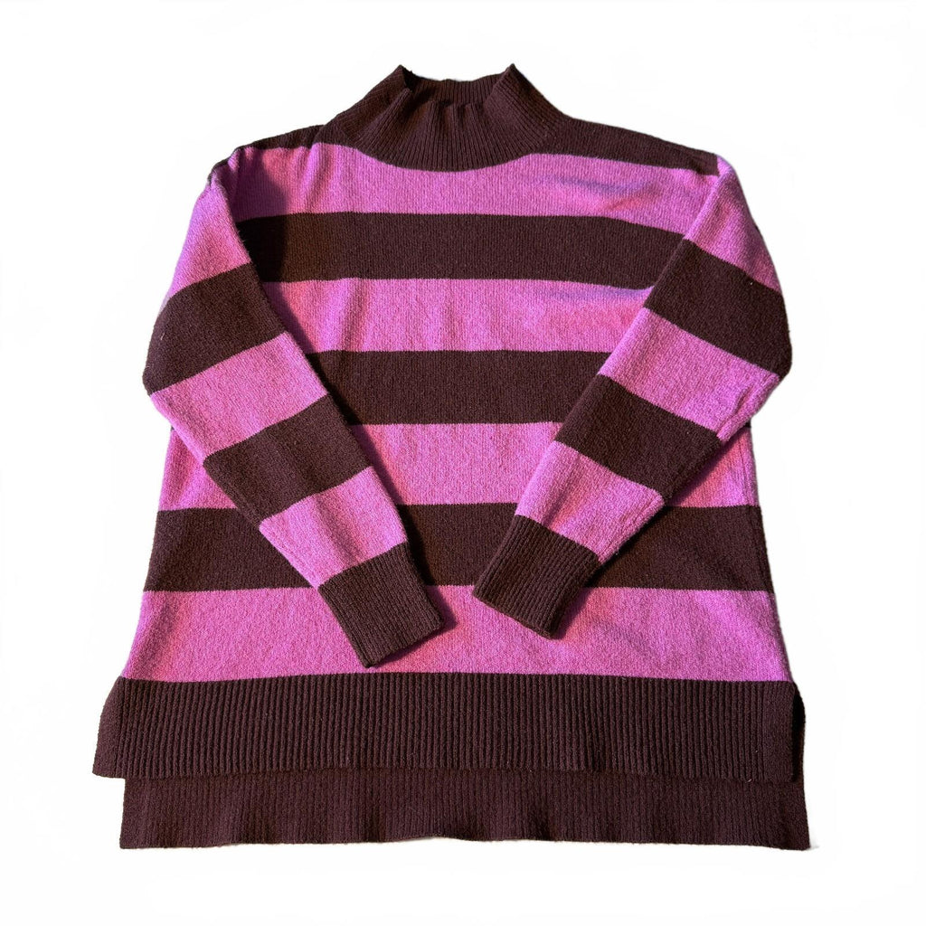 LOFT Gilmore Girls Fisherman Cozy Preppy Striped Mock Neck Sweater Pink & Brown