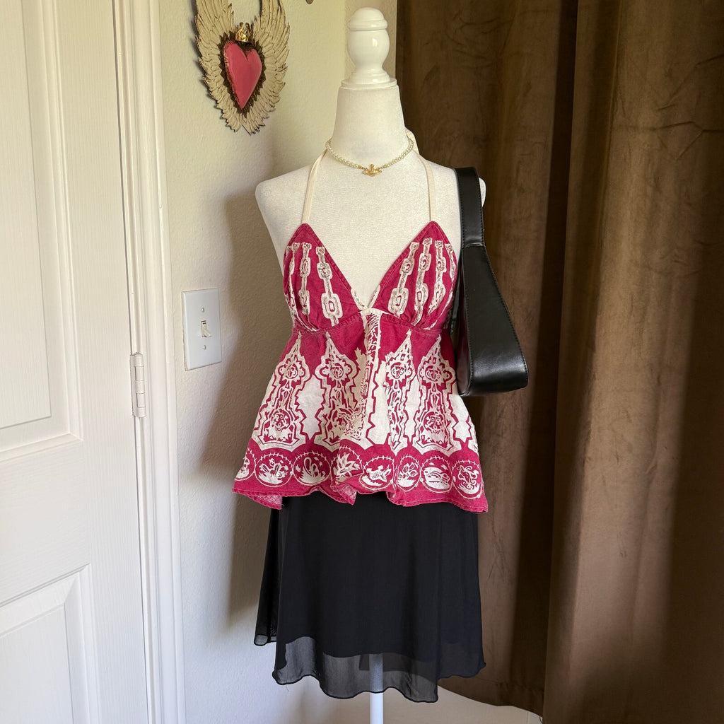 Funky People Women's Size Small Sequin Pink and White Halter Top 100% Cotton