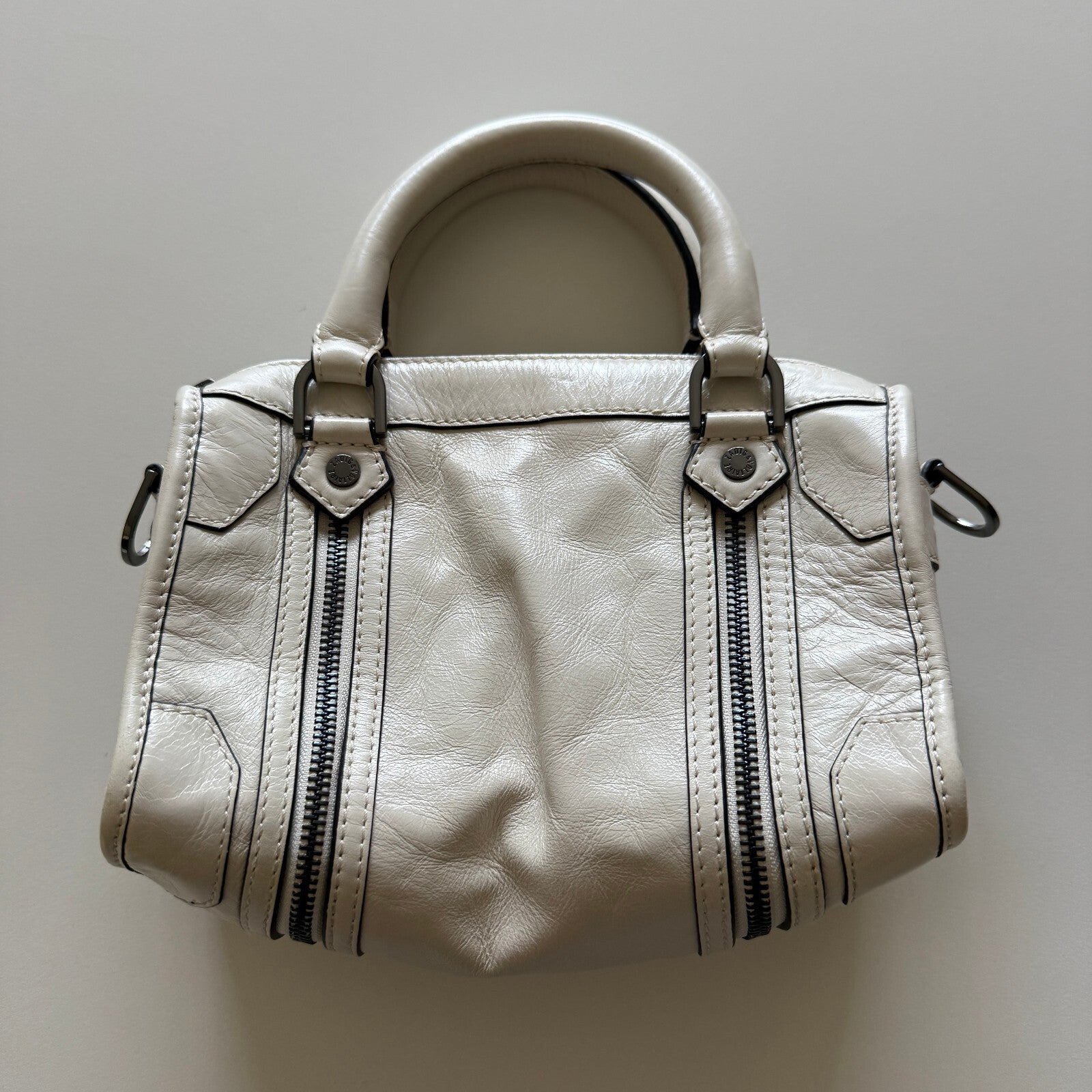 Zadig & Voltaire Sunny XS White Leather Handbag with Double Zipper Detail