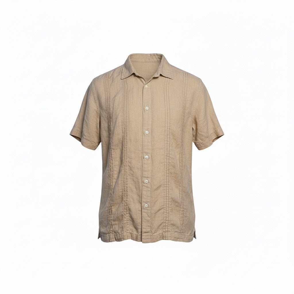 Scotch & Soda Tan Linen Blend Camp Short Sleeve Men's Button Down Sz Medium