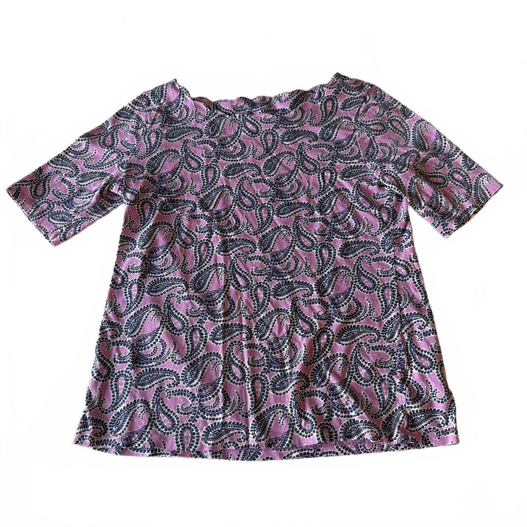 Talbots Pima Cotton Purple Navy Paisley Print Short Sleeve Top Size XS