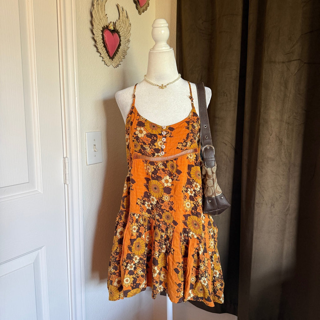 Urban Outfitters Georgia Tiered Mini Dress Fall Floral Button Detail Bohemian