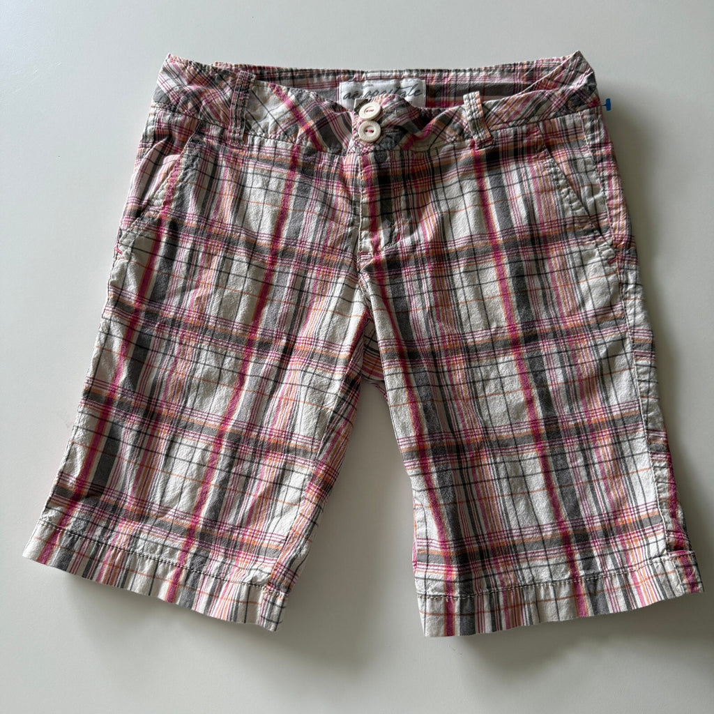 Aeropostale Y2K 2000s Plaid Bermuda Shorts Size 1/2 Pink Grey Cotton Cuffed