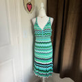 7th Ave New York & Co Chevron Printed Green Knit Midi Dress Women's Sz Large