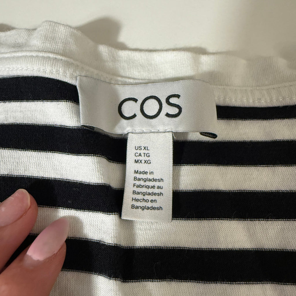 Cos Striped V-Neck Cotton Quiet Luxury Corporate Back to School Fall Layering
