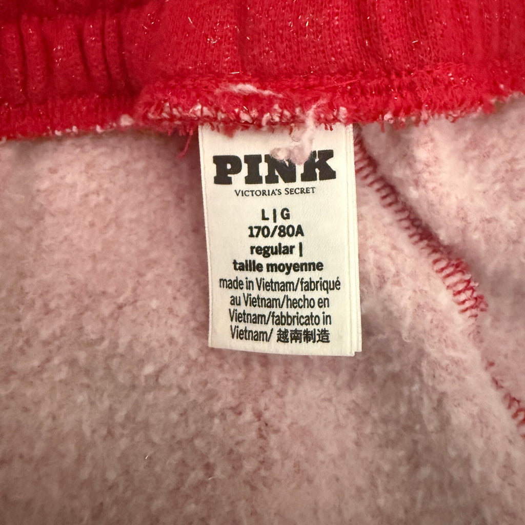 PINK Victoria's Secret Red Glitter Sweatpants Sz Large Raw Hem Drawstring
