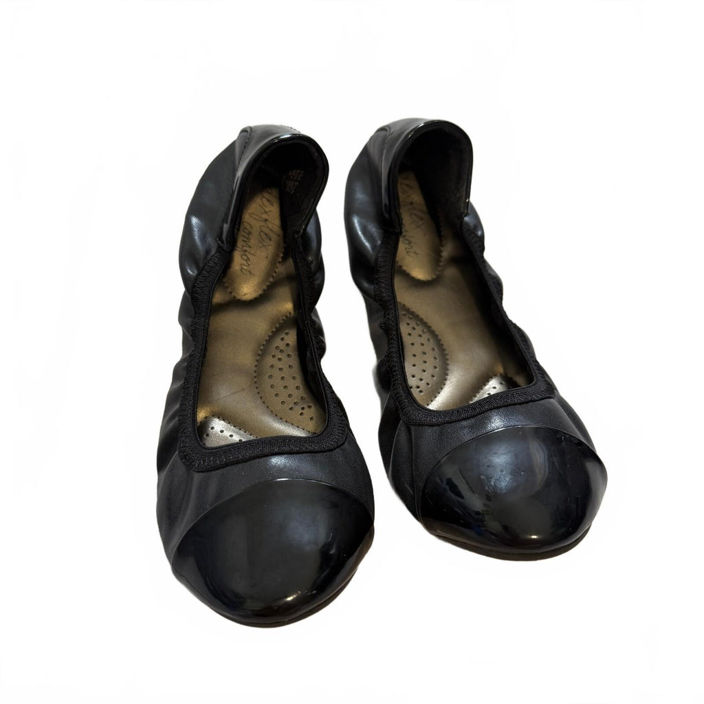 Dexflex Comfort Black Patent Cap Toe Ballet Flats Comfort Shoes 8.5W