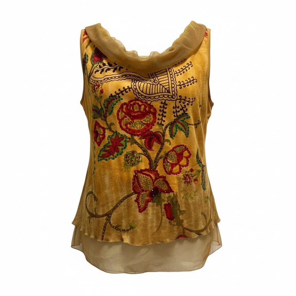 thriftalina Ash & Sara Y2K Boho Floral Whimsical Practical Magic Layered Sleeveless Blouse