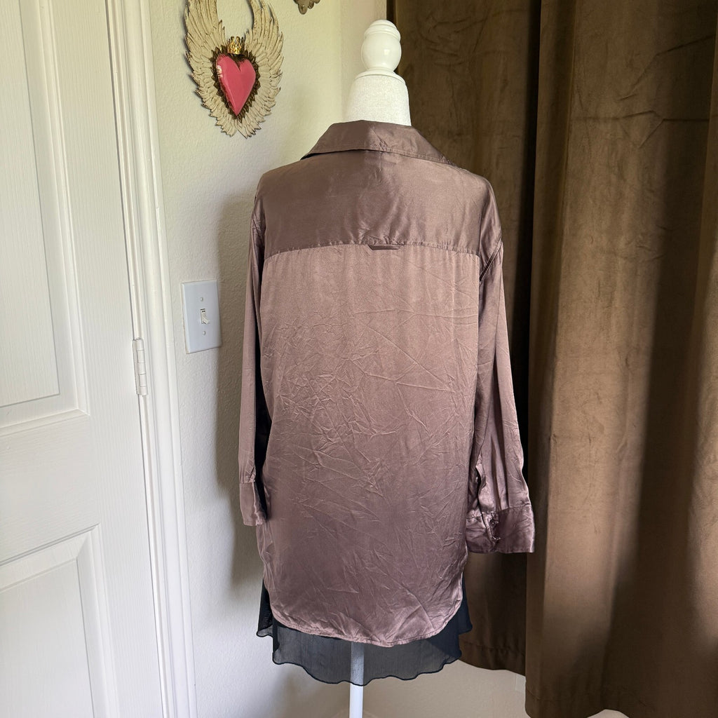 L'AGENCE Women's Mauve 100% Silk Button-Down Blouse Quiet Luxury Designer SZ Lg