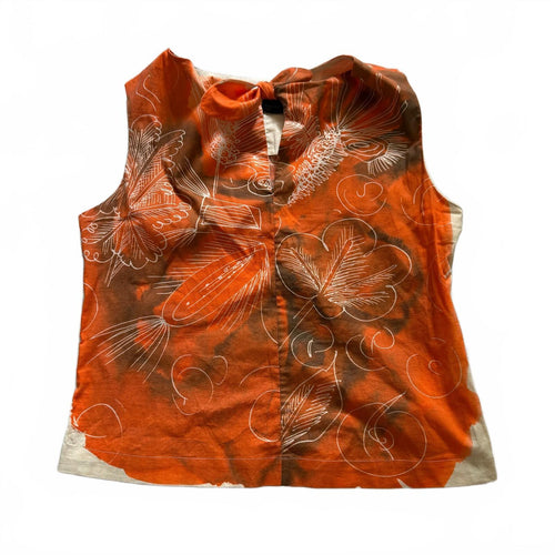 thriftalina Piazza Sempione Italy Floral Abstract Graphic Sleeveless Tie Detail Blouse