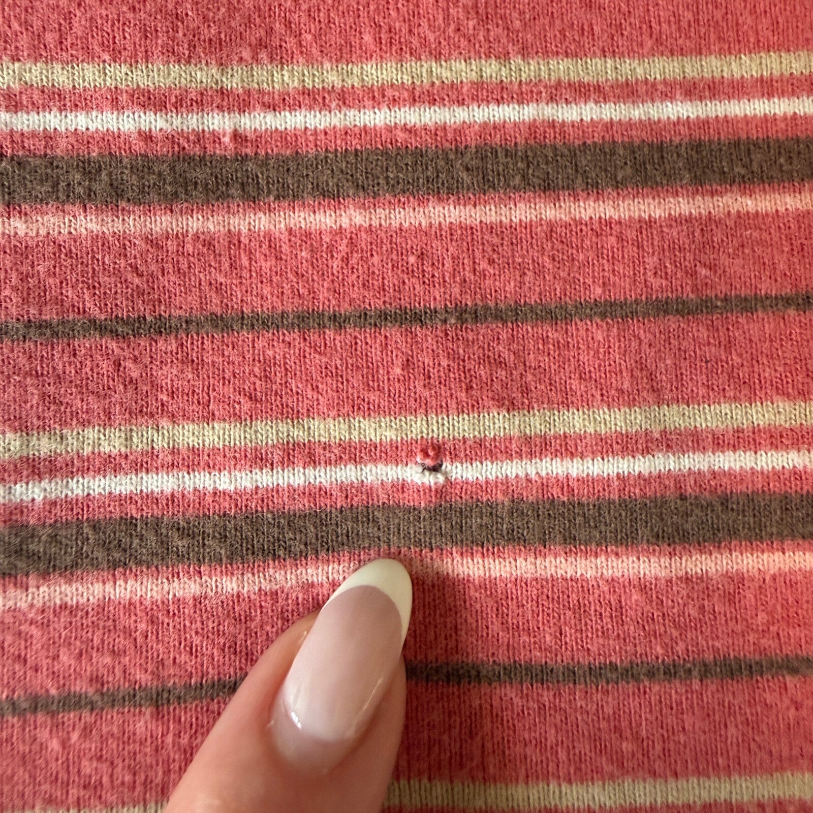 Women's Striped V-Neck Cotton Top in Coral and Brown 100% Cotton